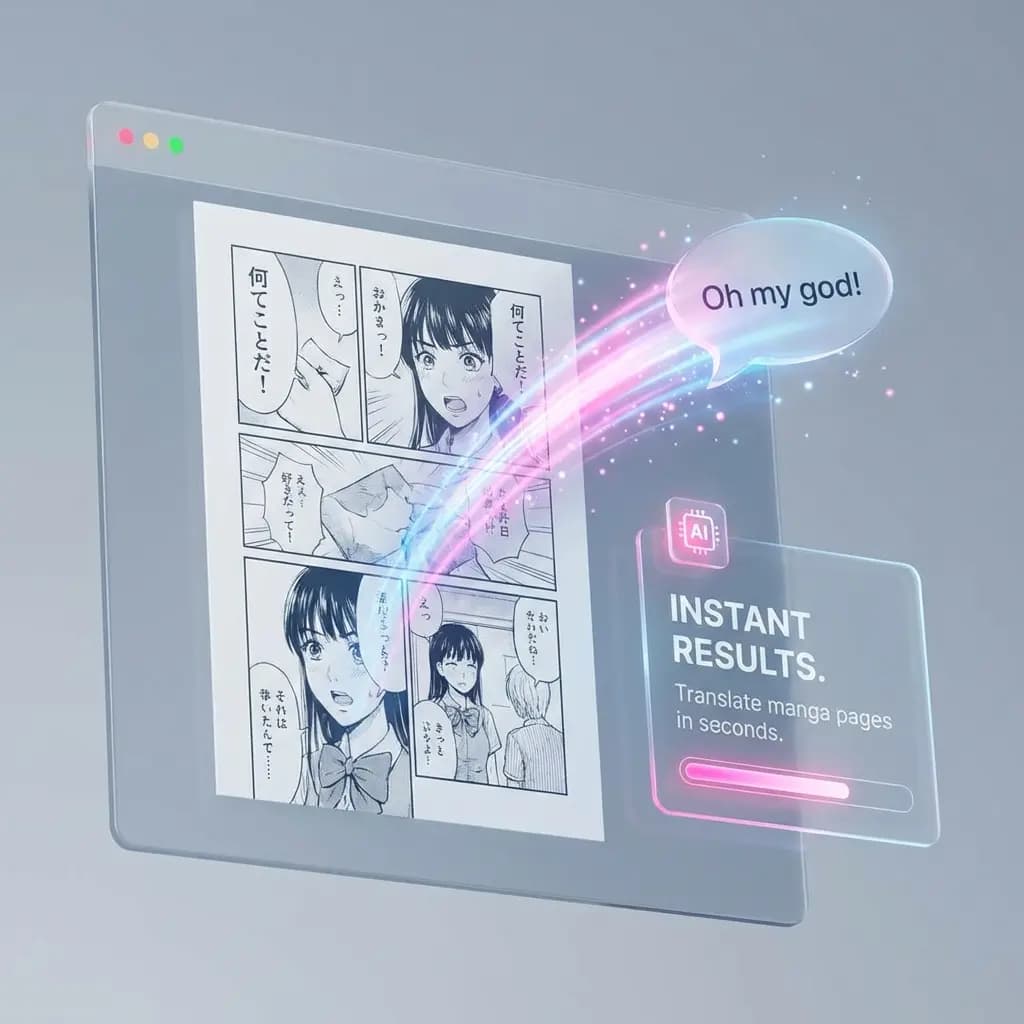 Manga translation interface showing instant before-and-after panels