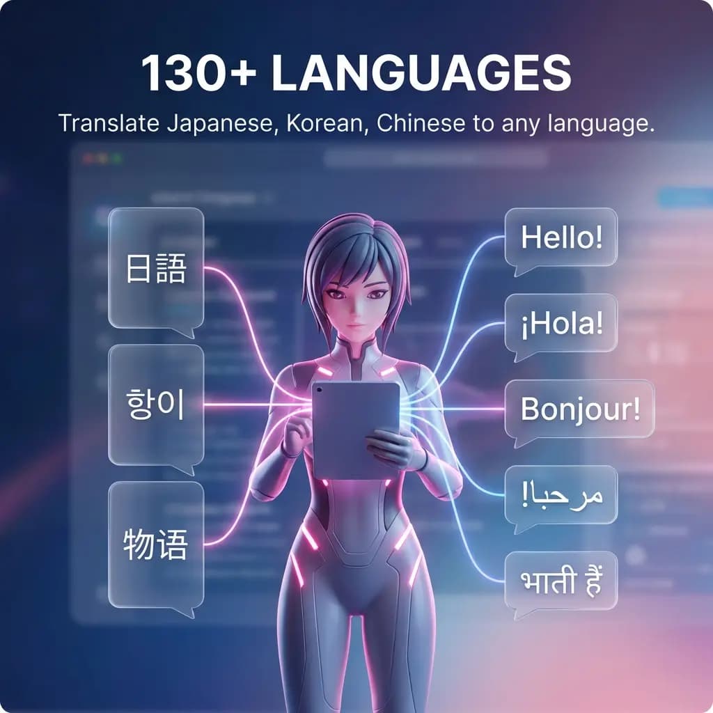 Language picker for manga translation supporting dozens of locales